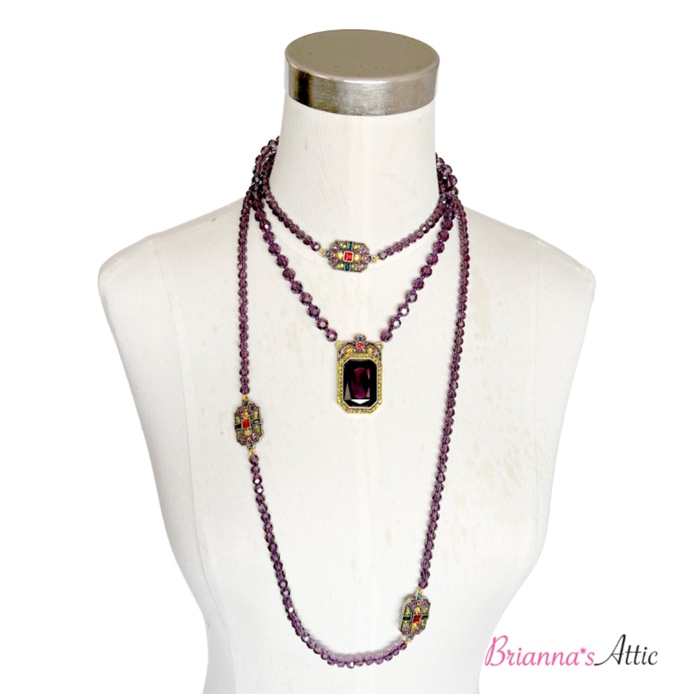 Heidi Daus 2-piece Purple/ Burgundy Tourmaline Crystal rock necklace set.